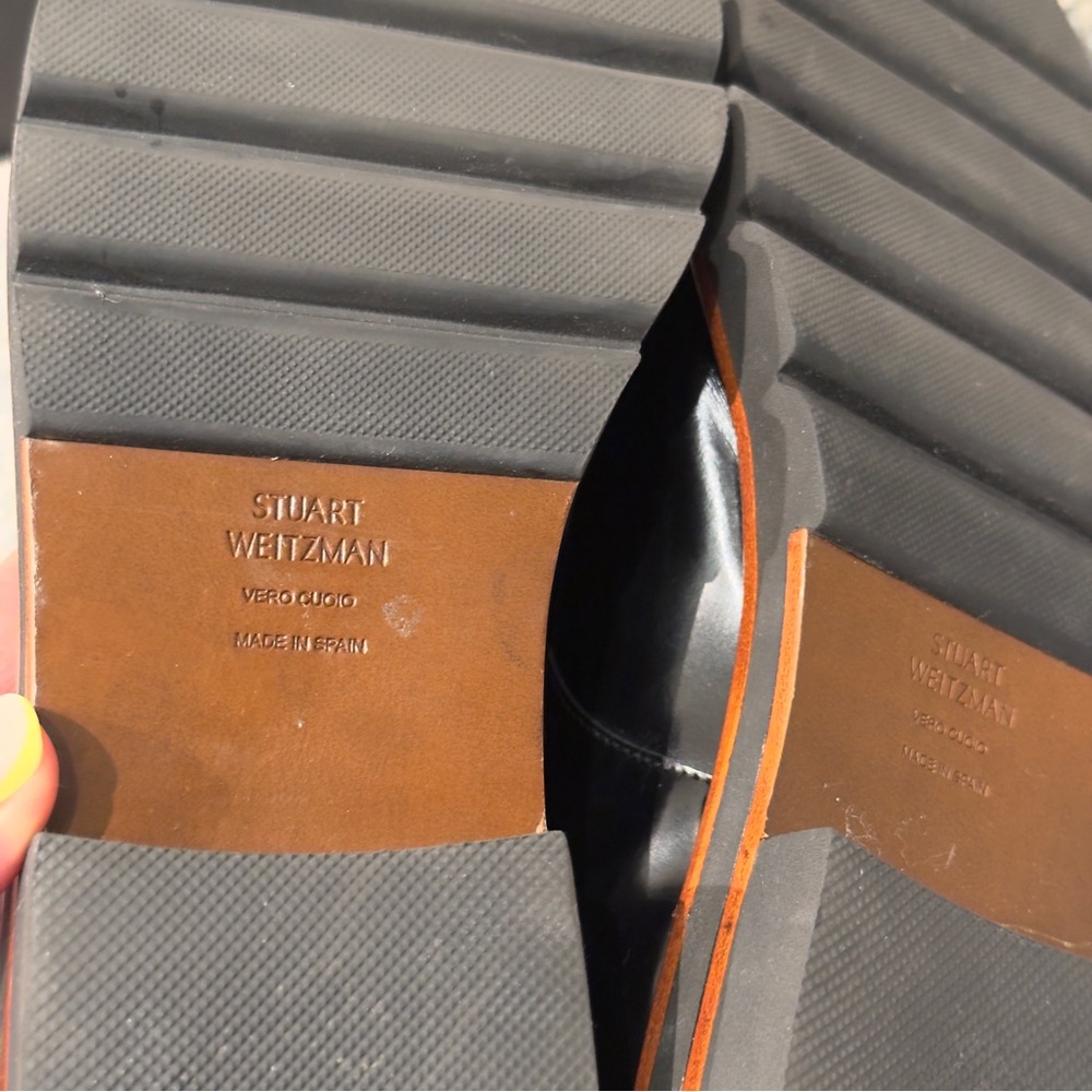 Stuart Weitzman Black Patent Leather Oxfords Brown Stripe Soles Shoes Size 7.5 - Picture 11 of 14